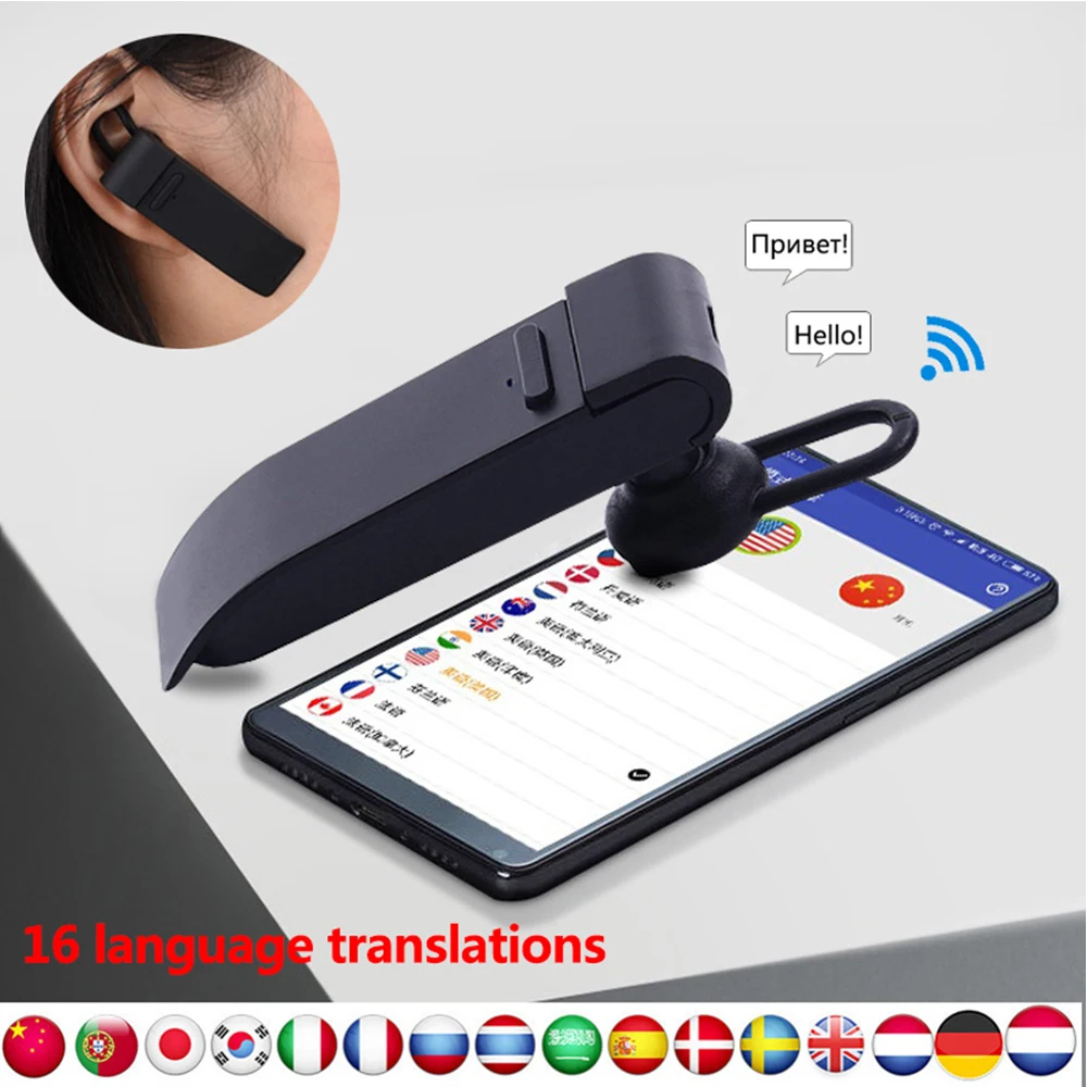 New Headphone Voice Translator Smart Wireless Instant Translation 16 Languages Bluetooth Sports Business Stereo Earphones Black |