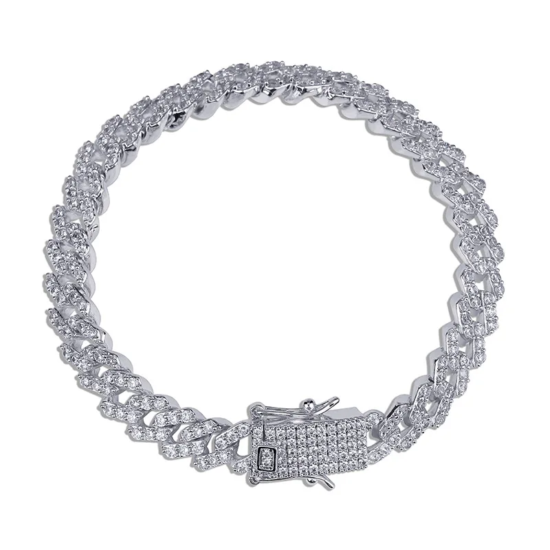 10 мм широкий микро проложили AAA CZ камень Bling Iced Out геометрические ромбы кубинская цепь браслет браслеты для мужчин хип хоп рэппер ювелирные изделия - Окраска металла: silver