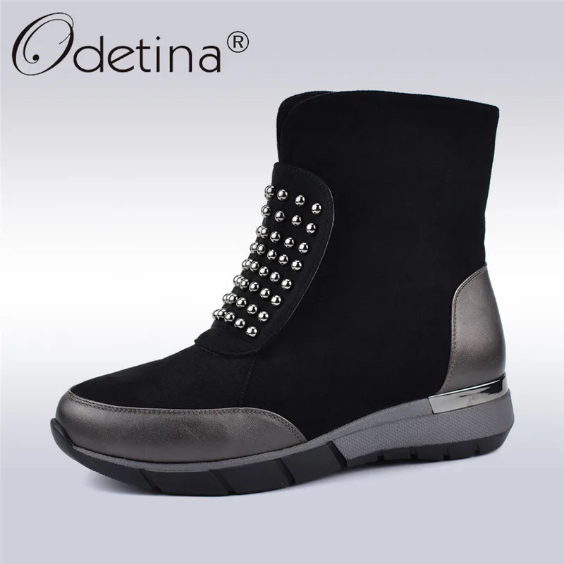 Odetina/Новинка модные теплые зимние сапоги женские кроссовки на плоской платформе