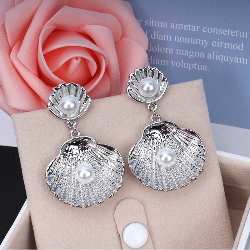 jiayijiaudo Imitation Pearl Earrings Women's Jewelry Silver Color Shell Fashion Party Accessories newdropshipping | Украшения и