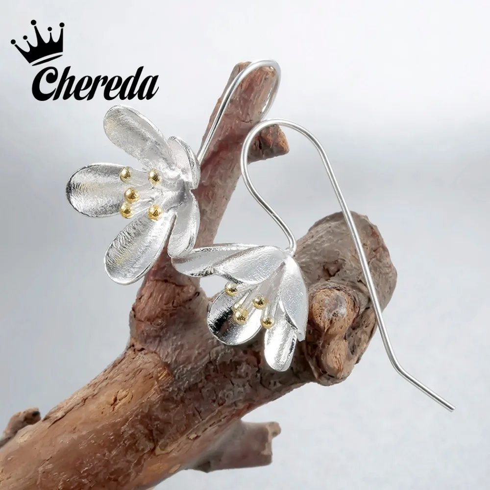Женские серьги капельки Chereda с цветком|earrings plant|earrings 925 silverearrings drops |