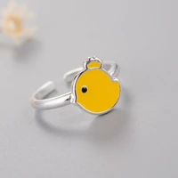 new arrival beautiful silver plated jewelry cute little yellow chicken drop glaze cartoon mascot gift rings r272