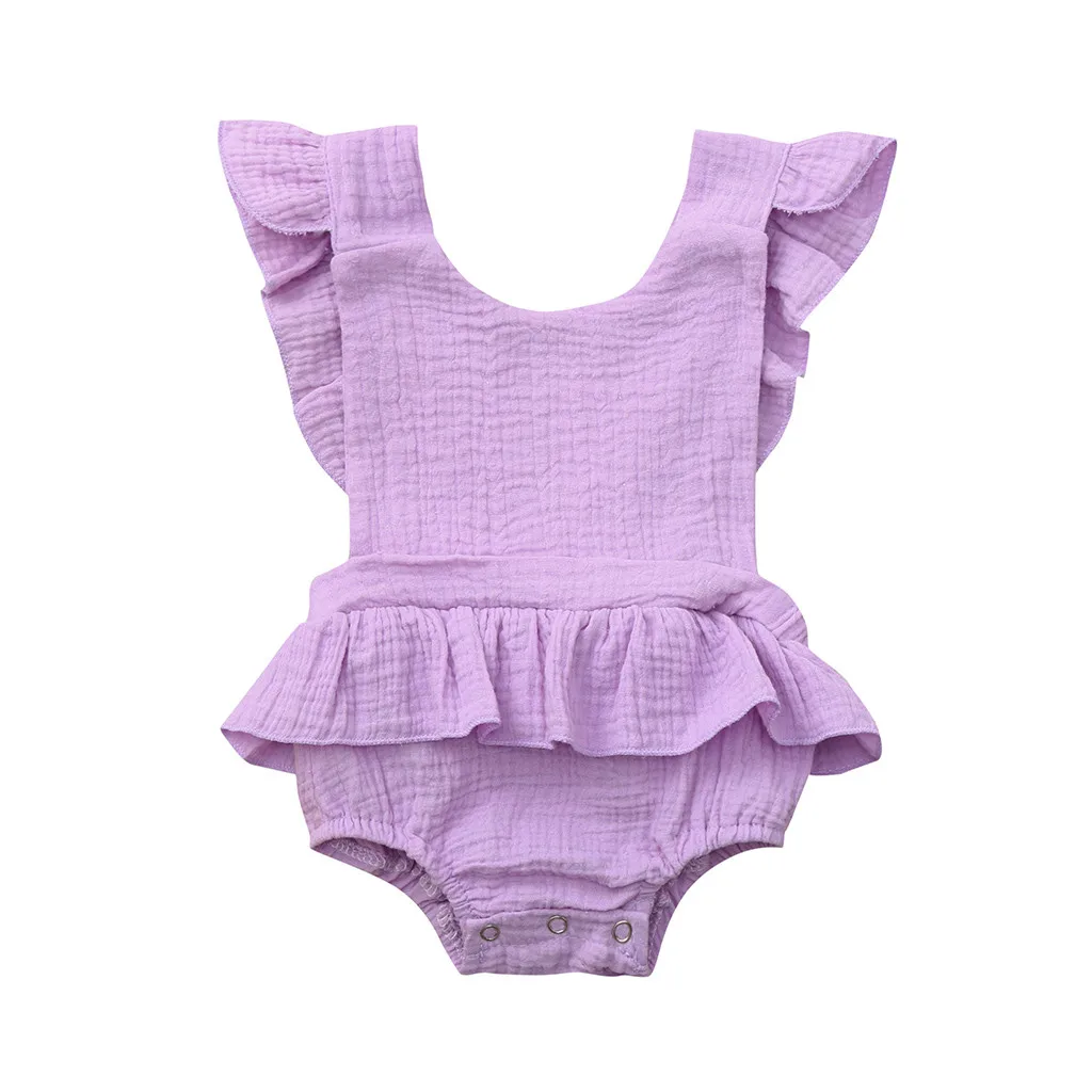 Purple 2 Одежда для маленьких девочек; Одежда для новорожденных; однотонная одежда для маленьких девочек с оборками; Новинка; комбинезон; боди; vetement fille - Цвет: Purple 2