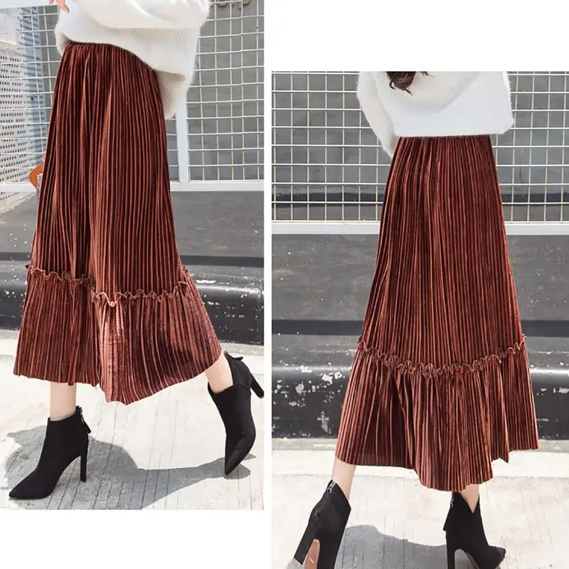 Женская плиссированная юбка в стиле ретро с высокой талией из плотного бархата