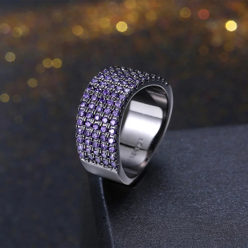 

Elegant Purple Cubic Zirconia ring for women Black Gun plated Party fashion jewellry ring size 6 7 8 AR2131