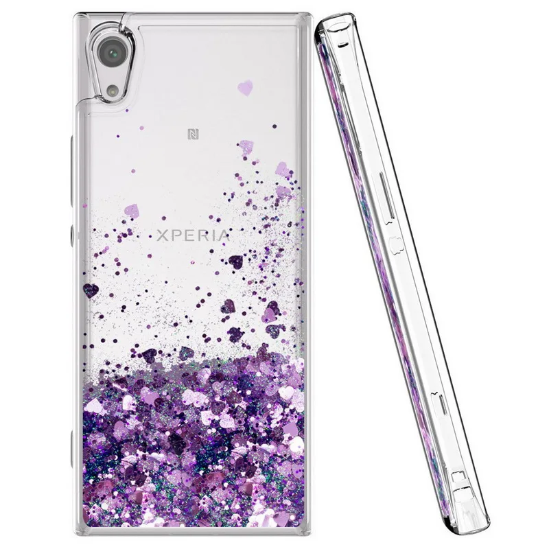 Purple Блестящий чехол с сердцем и жидким зыбучим песком для sony XA XA2 XA1, ультра мягкий прозрачный чехол из ТПУ для Xperia L1 XZ2 XZ Premium XZ1 Compact - Цвет: Purple