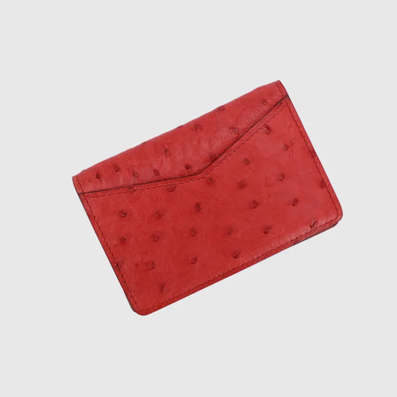 red ostrich Унисекс роскошный из натуральной кожи страуса держатель для кредитных карт мужской двойной держатель для карт чехол для бизнес использования - Цвет: red ostrich