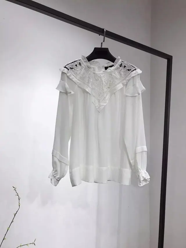 Хлопок черный/белый выдалбливают Вышивка Лоскутная Топ-2019ss Женская стильная блузка Топ