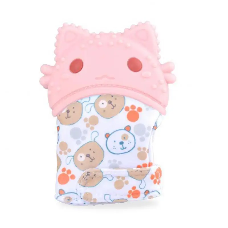 Baby pacifier Glove Silicone Music Teether Baby Teething Chewable Nursing Mittens teether sound newborn Baby Care Accessorie - Цвет: Cartopink