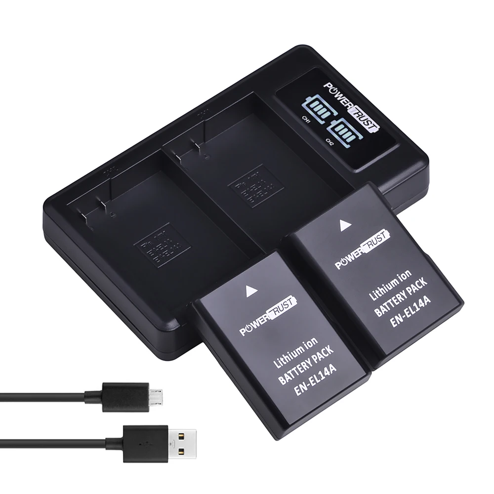 2Pcs EN-EL14 EN-EL14a EN EL14 Battery and Charger for Nikon P7800,P7100,P7000,D3400,D5500,D5600,D5300,D5200,D5100,D3200,D3300, 