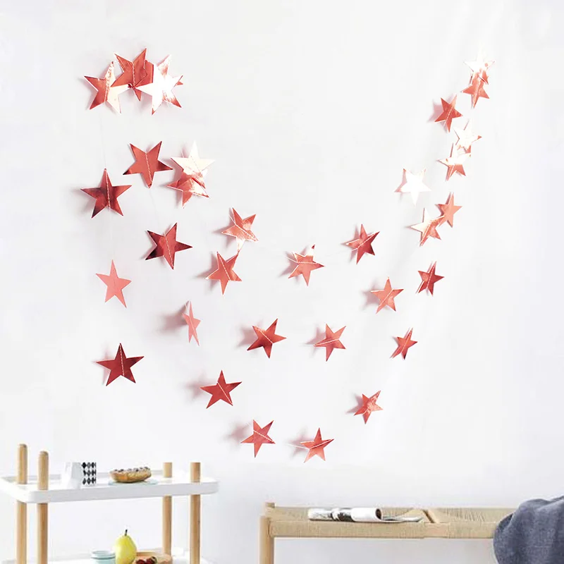 White Just Married Paper Banner Wedding Party Details Decorations Garland For Photo Heart Marriage Decor Rose Gold Streamer - Цвет: rose gold star