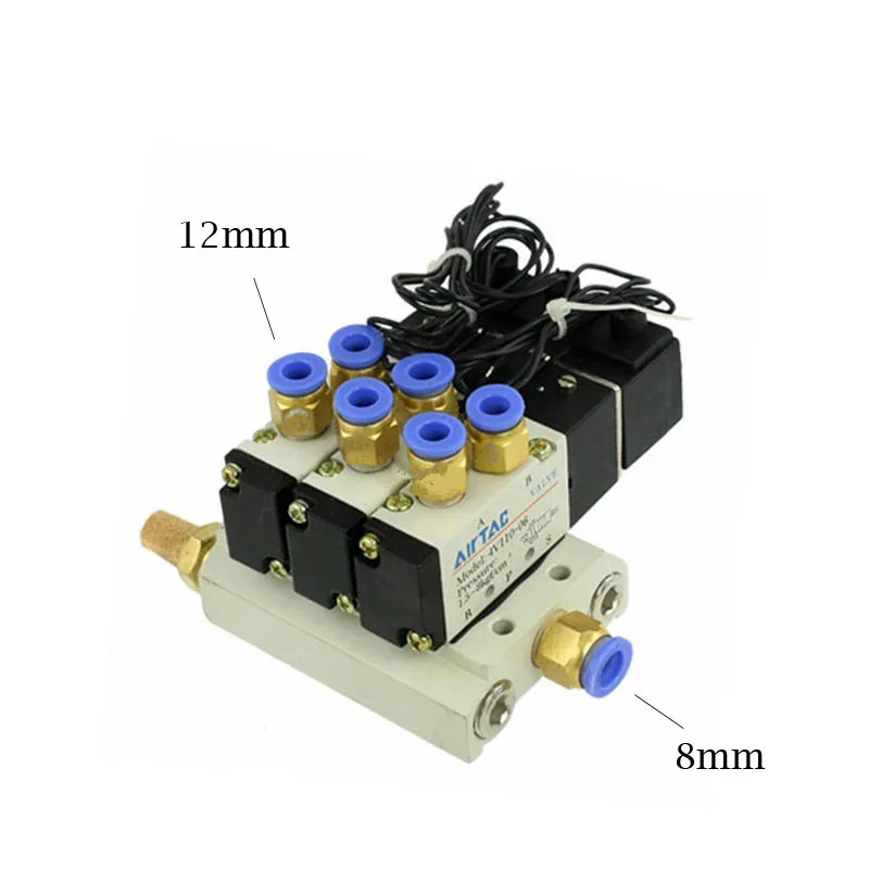 DC 12 V 24 V тройной Пневматический электромагнитный клапан 4V110-06 глушитель 4 мм 6 мм 8 мм 10 мм 12 мм быстрая цокольная основа набор AC 110 v 220 v 4V110 06 - Цвет: 12mm Fittings