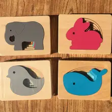 Монтессори, сенсорные детские игрушки, животные, картонная 3D головоломка, многослойные Детские деревянные игрушки, детские Ранние обучающие средства, подарок