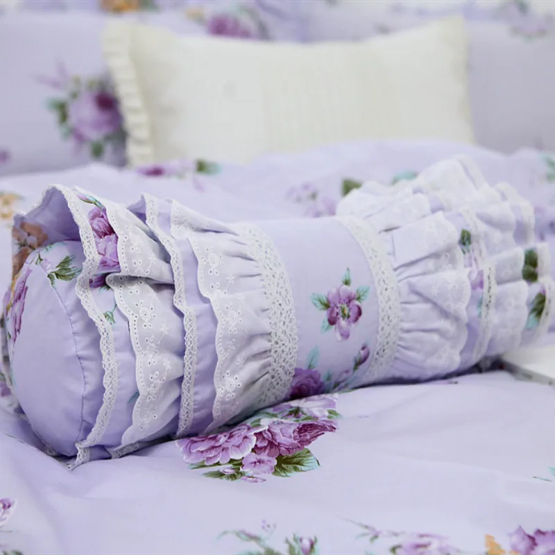 Фиолетовая Милая подушка в пасторальном стиле для кровати с оборками кружевная