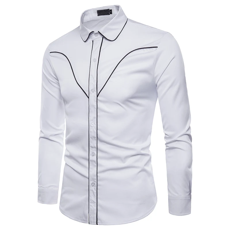 TUNEVUSE Men Shirts Europe Size Slim Fit Male Shirt Long Sleeve British Style Cotton Men's Mens Clothing Street Wear | Мужская