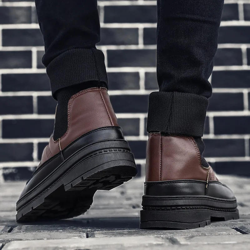 Зимние сапоги мужские зимние теплые ботильоны doc martins туфли без каблуков уличные