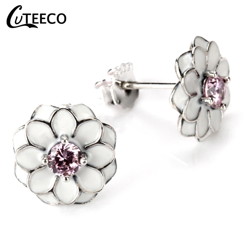 Женские серьги-гвоздики с цветком ромашки CUTEECO розовые белые серьги эмалью