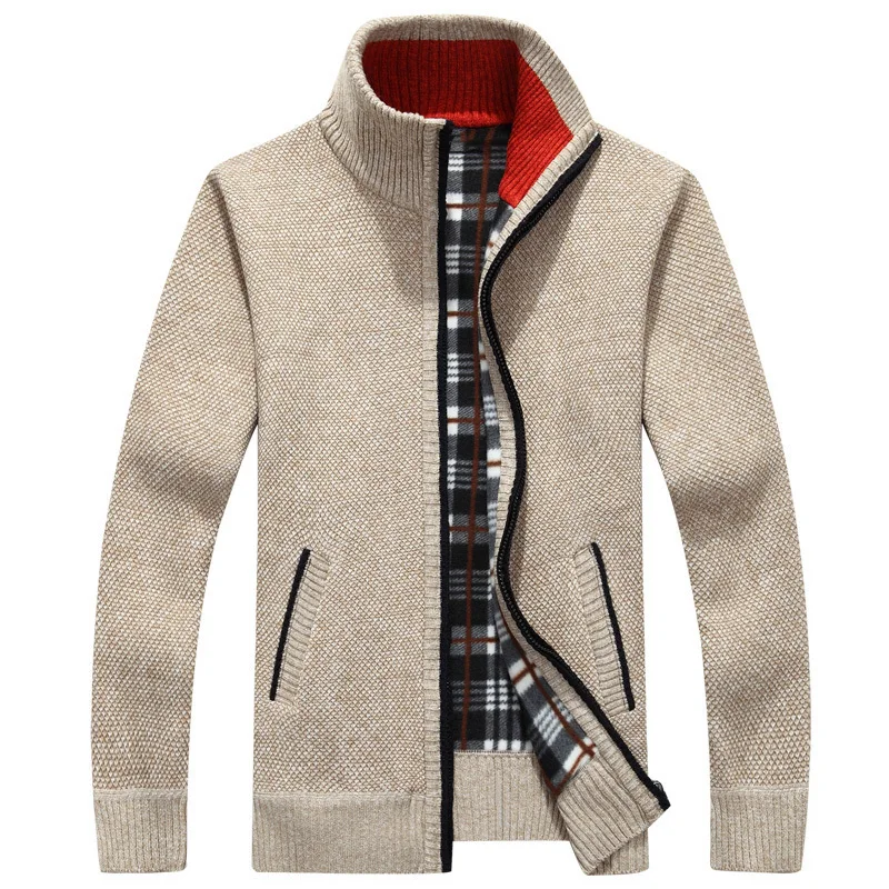 

2019 Men Zipper Knitted Thick Coat Casual Knitwear Autumn Winter Men's SweaterCoat Faux Fur Wool Sweater Jackets M-3XL