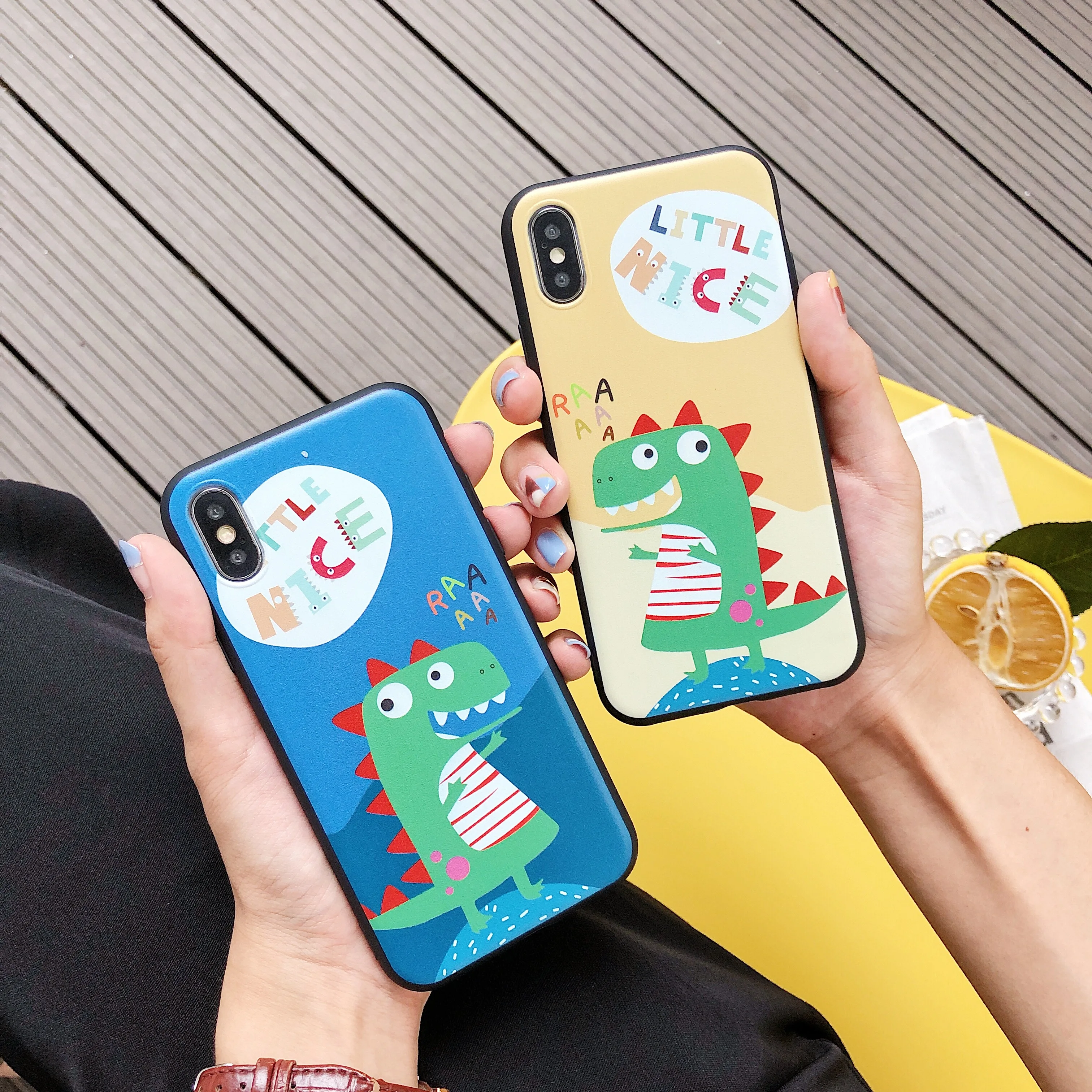 Cover Case For iPhone X Xr Xs Max Cute Cartoon Black border Green dinus 6 6s 7 8 Plus Silicon Soft TPU |