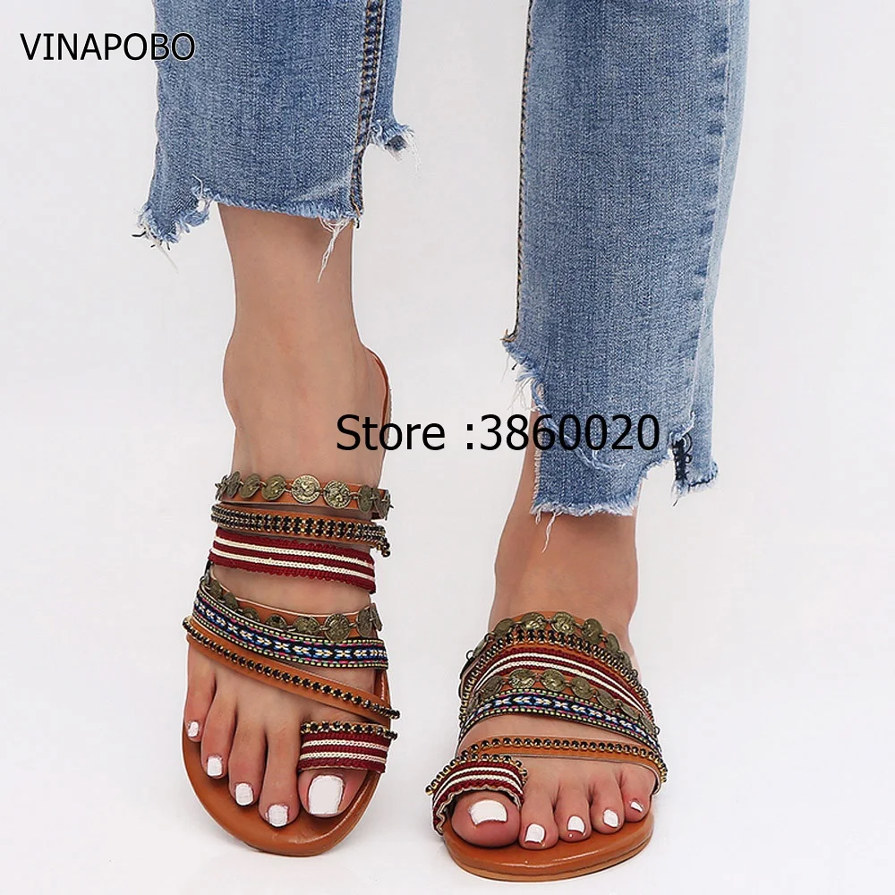 vinapobo women slippers summer sandals outdoor platform open toe rhinestone flat casual 2018 | Обувь