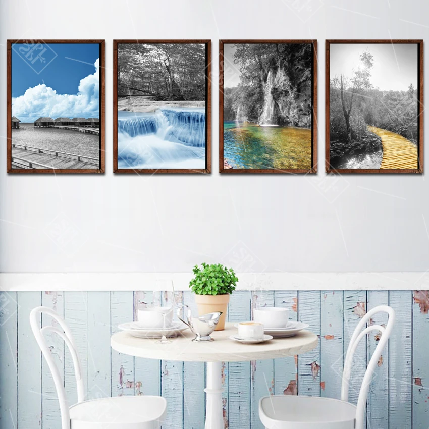 Скандинавское украшение домашний пейзаж плакаты и принты водопад озеро картина