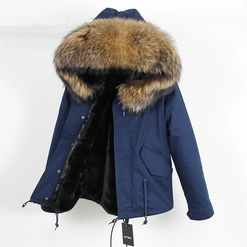 OFTBUY, темно-синяя парка, зимняя куртка, пальто для женщин, пальто с натуральным мехом, парка с воротником из натурального меха енота, с капюшоном, теплая мягкая подкладка из искусственного меха