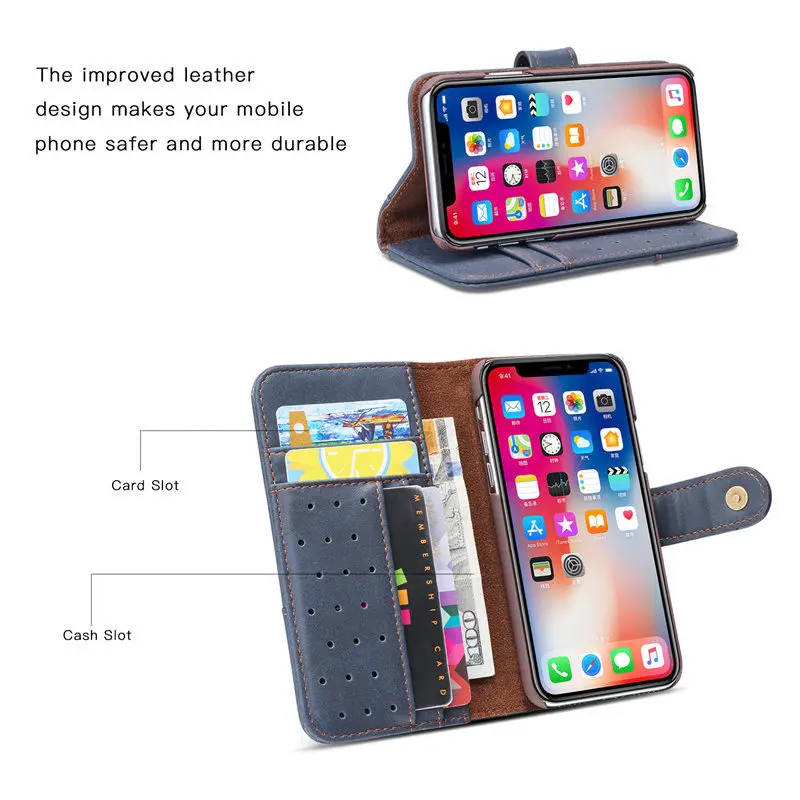 Роскошный флип чехол для iPhone X кожаный Coque 8 7 6 6s Plus 5 5S SE сумка стоячий пенал кошелек