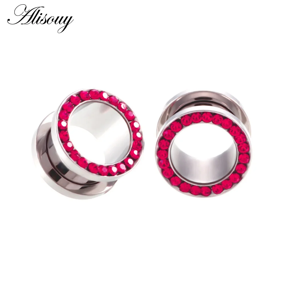 Silver-Red CZ Alisouy Ear Expander ювелирные изделия для пирсинга тела 2 шт. нержавеющая сталь Одиночная вспышка телесный туннель ушные пробки 2-25 мм Хрустальные ушные носилки - Окраска металла: Silver-Red CZ