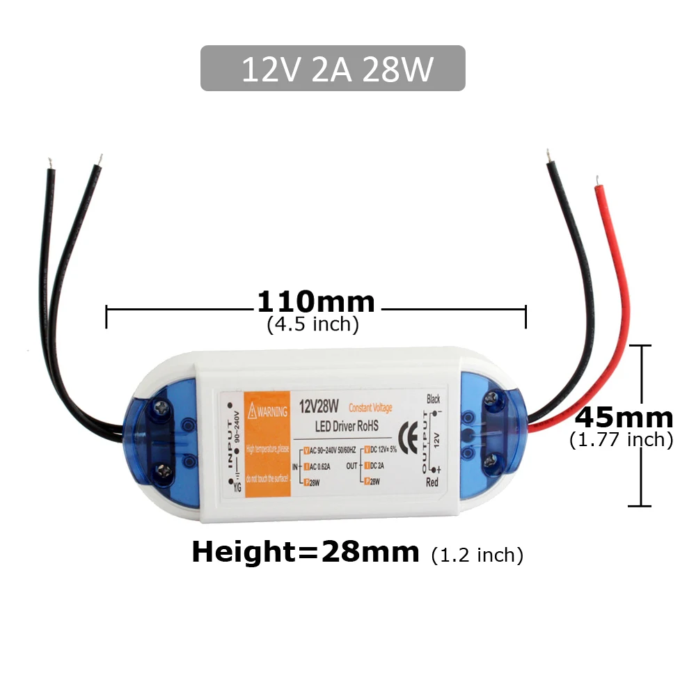12V 28W 5 в блок питания 12 вольт светодиодный драйвер переменного тока 110 В 220 В в постоянный ток 5 вольт адаптер питания 12 В 18 Вт 28 Вт 48 Вт 60 Вт 72 Вт 100 Вт трансформатор освещения - Цвет: 12V 28W