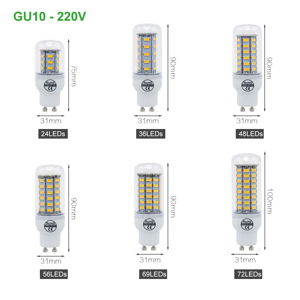 E27 светодиодный светильник E14 B22 G9 GU10 SMD5730 220V лампы кукурузы 24 36 48 56 69 72 светодиодный s люстры лампы в форме свечи светильник для украшения дома ампулы