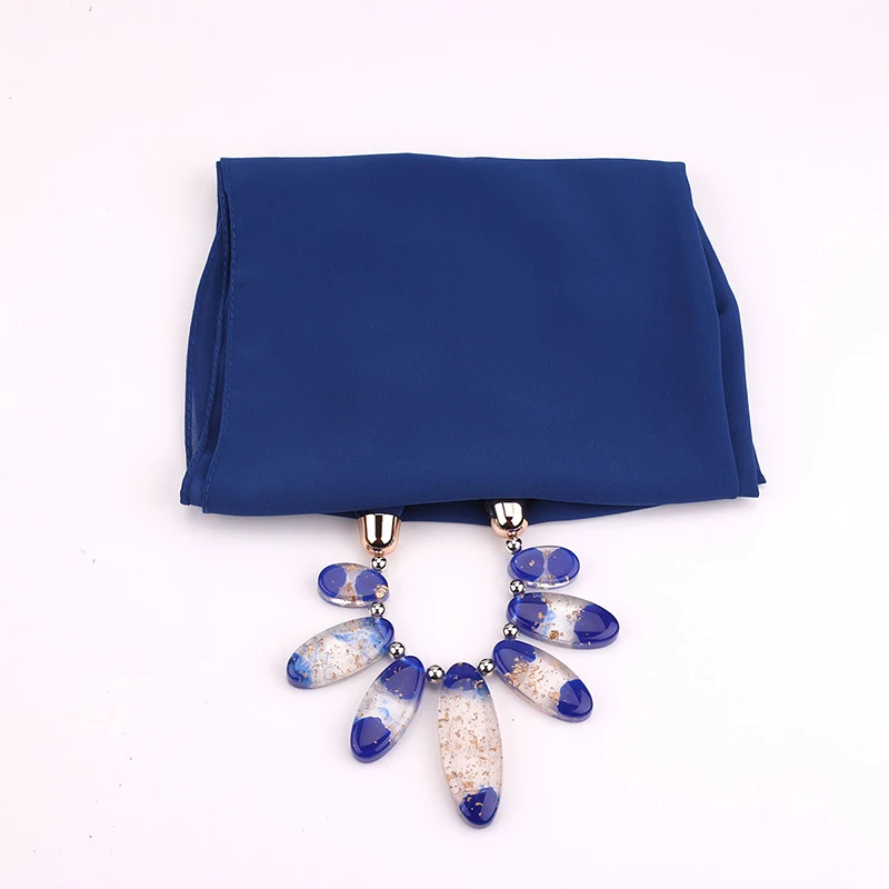 Женский шарф ожерелье RUNMEIFA однотонный шифоновый шарфик с кулоном из полимерных