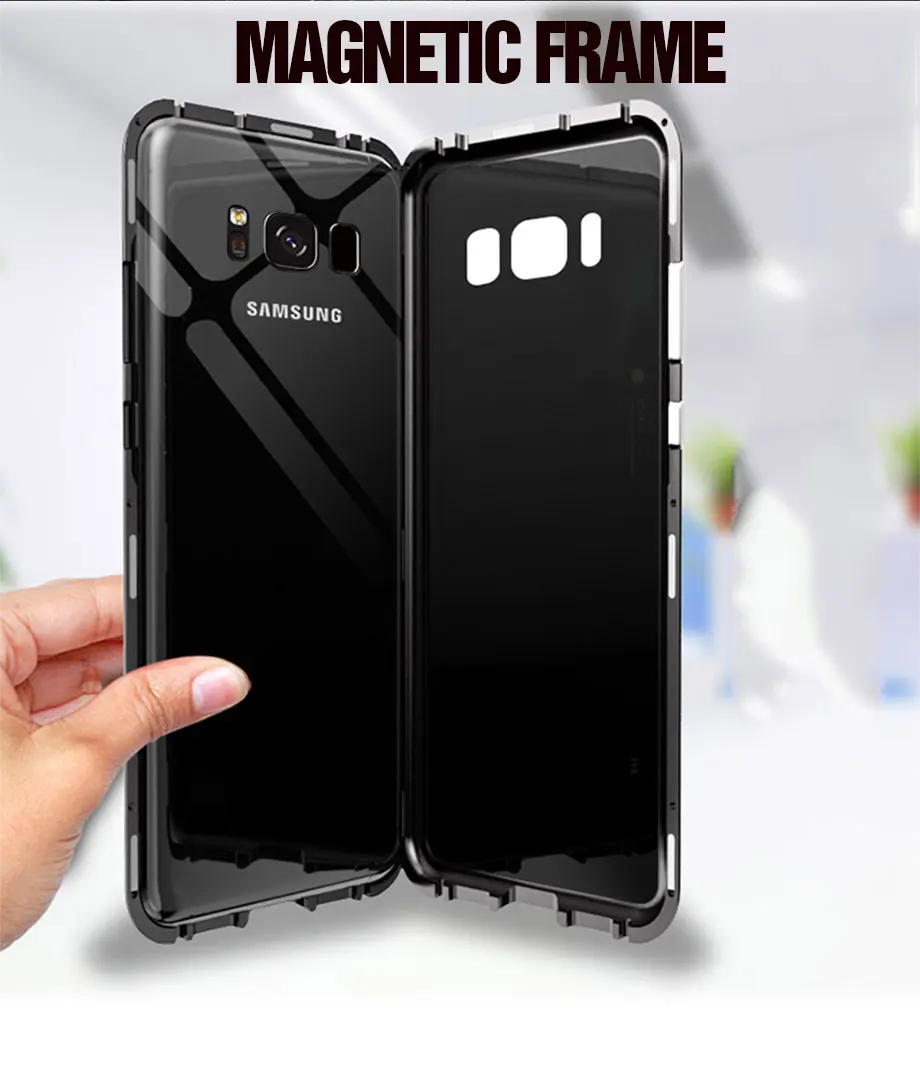 Металлический чехол с магнитной адсорбцией для samsung Galaxy S10e S8 S9 Plus A50 A30 A20 A10 Note 8 9 чехол из закаленного стекла на магните