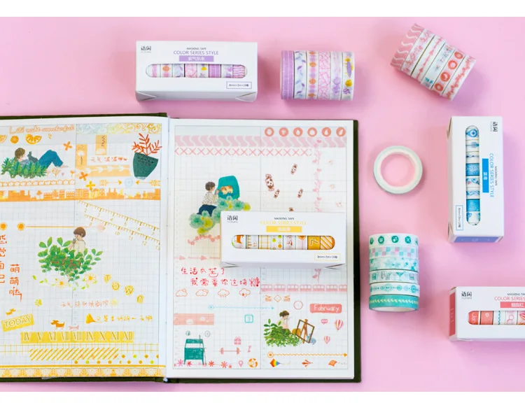 10 шт./лот) Основные цветные васи ленты DIY Scarpbooking наклейки из бумаги васи Маскировочная лента