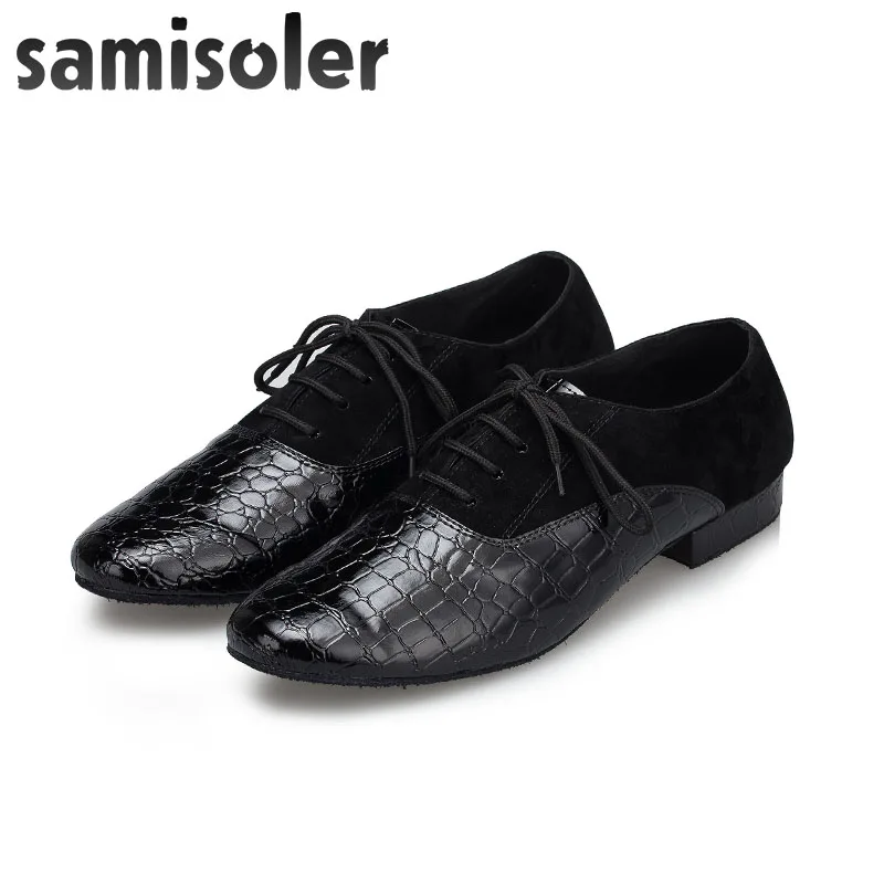 Samisoler/черные мужские черные кожаные Бальные танцевальные туфли на плоской