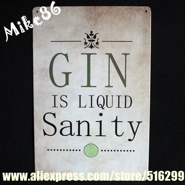 [Mike86] GIN представляет собой жидкий Sanity винтажный знак олова для бара Декор отеля