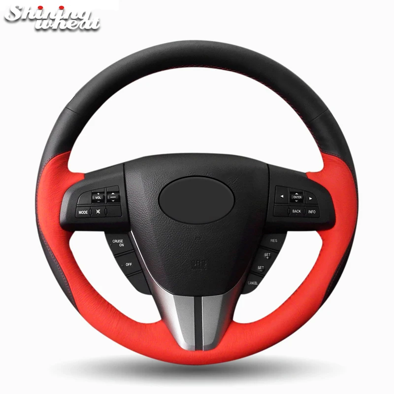 

Hand Sew Black Red Leather Car Steering Wheel Cover for Mazda 3 Axela 2008-2013 Mazda 5 2011-2013 Mazda CX-7 CX7 2010-16