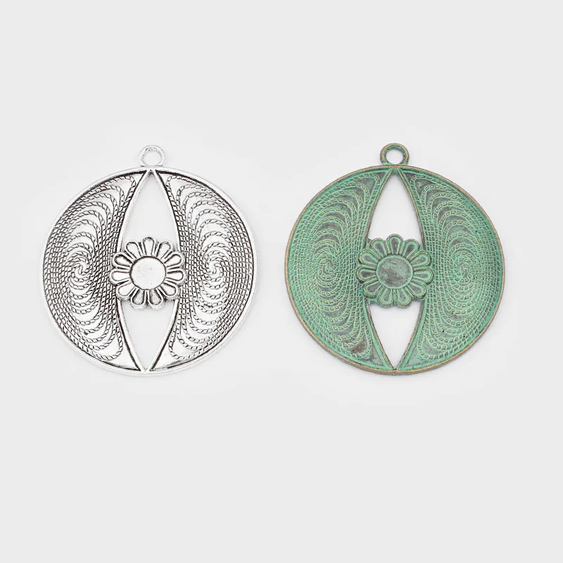 2 шт. тибетский серебряный греческий патина бронза тисненый открытый цветок