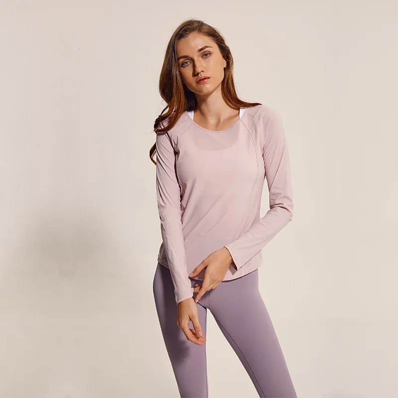 Porcelain Pink Женская Спортивная футболка с длинным рукавом, прохладная, сухая, для бега, для спортзала, топы, сетчатая панель, для занятий спортом, йогой, рубашки, мягкая, легкая, для фитнеса, блузка - Цвет: Porcelain Pink