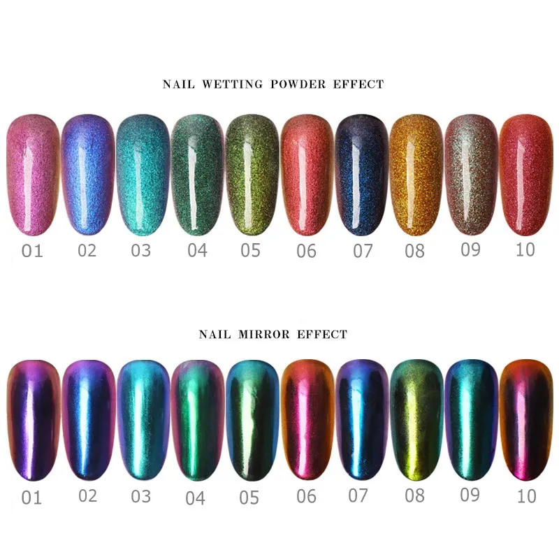 1 шт. зеркальный пигмент для дизайна ногтей пудра блестящая 10 видов цветов