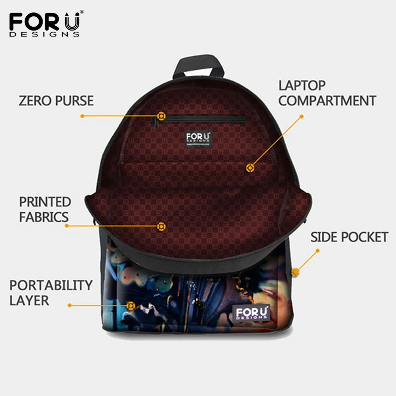 FORUDESIGNS/Винтажные женские парусиновые рюкзаки с принтом кота, школьный рюкзак для студентов колледжа, повседневные школьные сумки Mochila