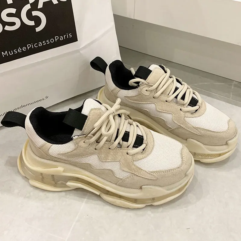 Кроссовки женские из натуральной кожи повседневная обувь на платформе толстой