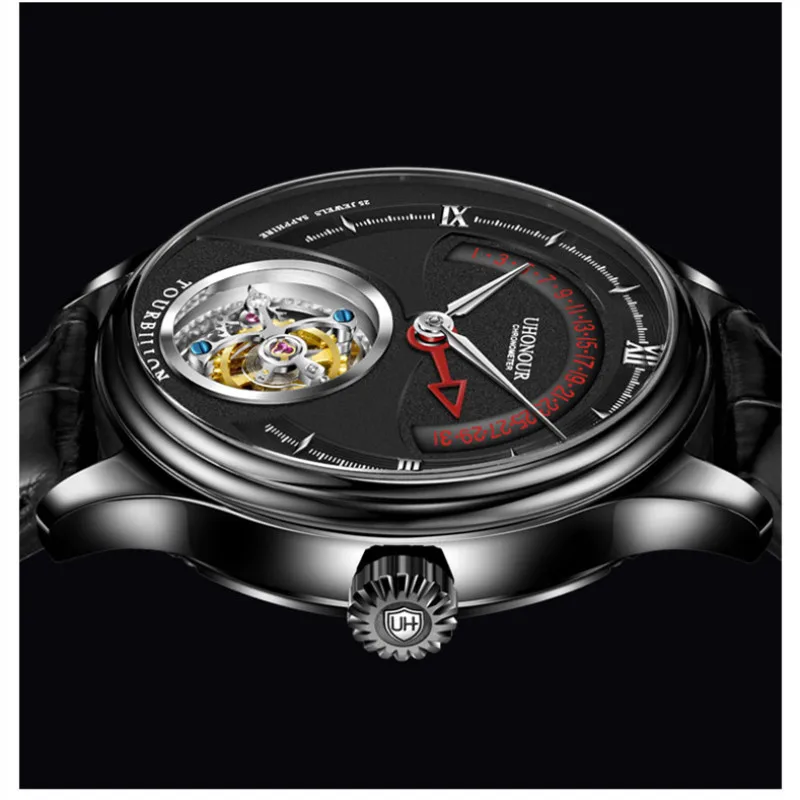 Топ Tourbillon Move Мужские механические наручные часы с светящимся календарем из крокодиловой кожи мужские часы Tourbillon Montre Homme