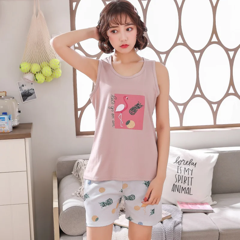 Жилет для пары Ночной костюм 4XL хлопковые Пижамные комплекты пижама Mujer Femme летний