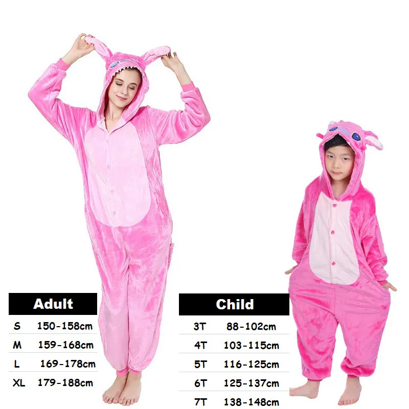 Kigurumi, женские детские пижамы единорога, унисекс, парные, цельный, мультяшный, косплей, костюм, животное, Onesie, пижамы для взрослых девочек, одежда для сна - Цвет: pink stitch