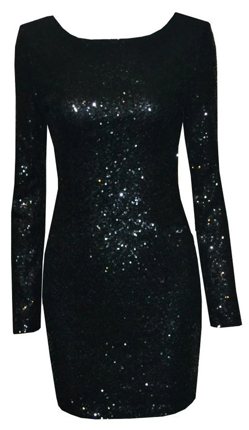 Новинка 2016 сексуальное платье с открытой спиной и длинным рукавом блестками