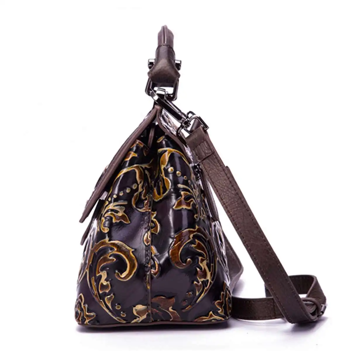 AEQUEEN Women Genuine Leather Handbag Embossed Luxury Bags Vintage Cowhide Leather Top Handle Bag Messenger Shoulder Tote Purse