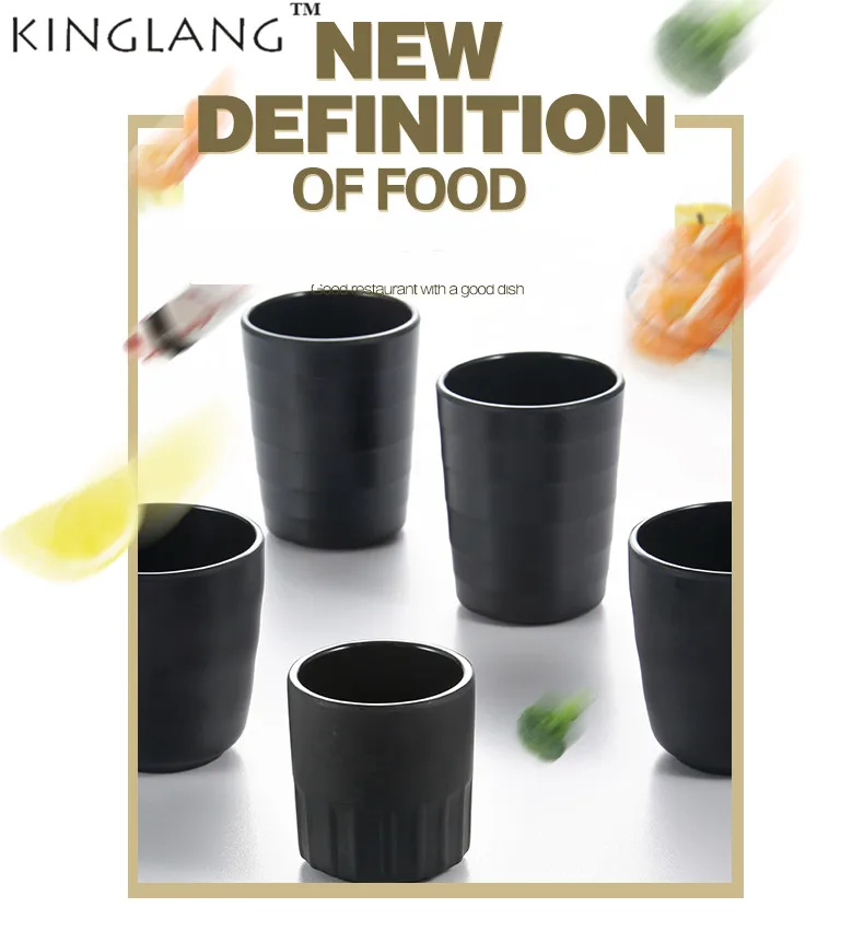 KINGLANG free shipping melamine cup black tableware HK restaurant japanese style tumblerful  tea cup water coffee cup