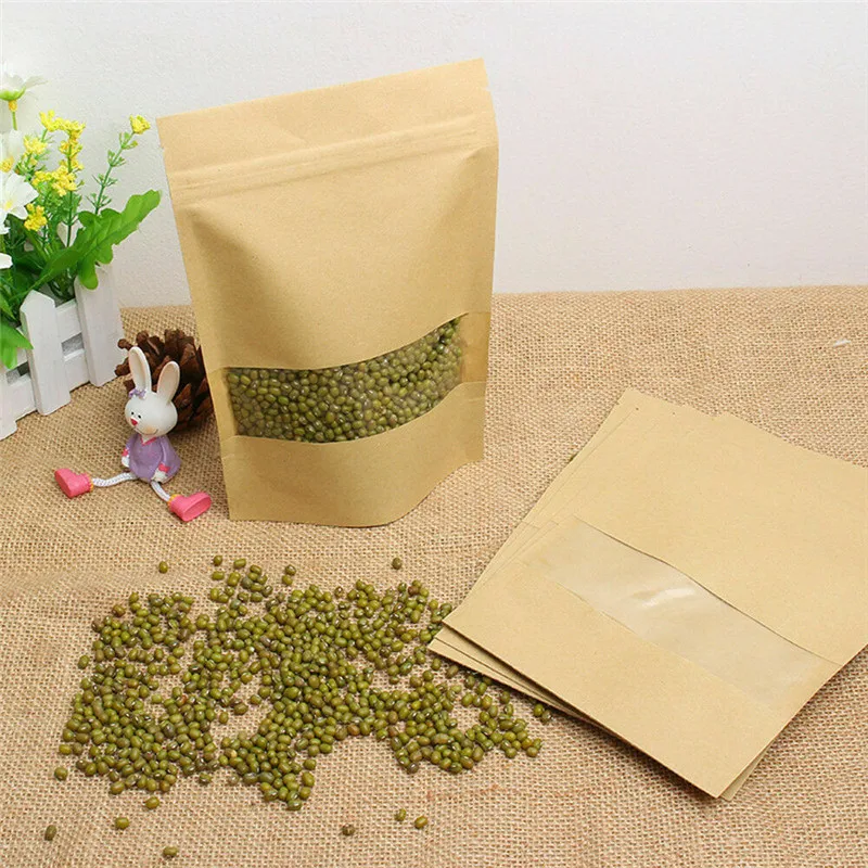 Пакеты для еды из вощеной крафтовой бумаги с окошком 20 шт. самоуплотняющийся