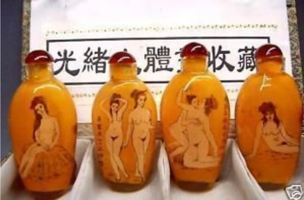 Китайский античный старых 1842 Внутри Картина обнаженные Красота Стекло бутылка