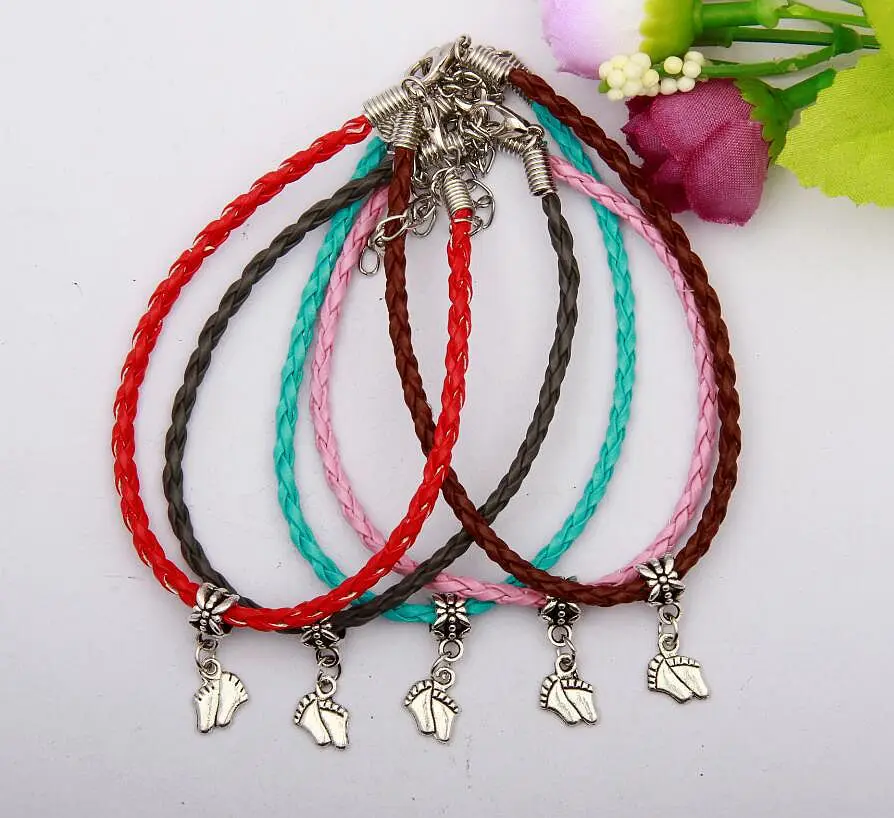 Хит 30 шт./лот старинное серебро маленькие ножки шарм кулон многоцветный 20 + 5 см